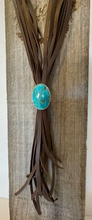 Load image into Gallery viewer, Leather Fringe &amp; Turquoise Cabochon Necklace
