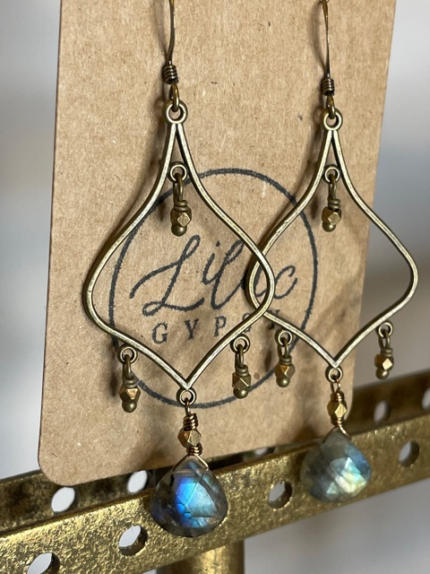 Brass & Labradorite Chandelier Earrings