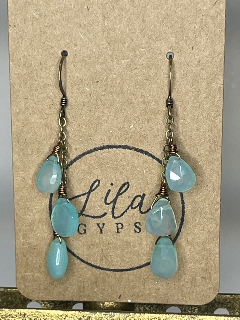 Seafoam Chalcedony Chain Cluster Earrings