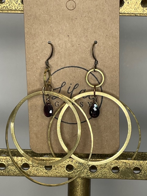 Garnet Large Circle Hoop Earrings