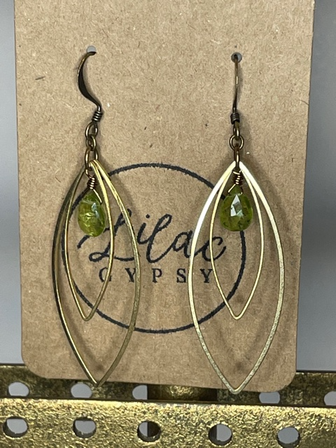 Peridot & Brass Marquis Earrings