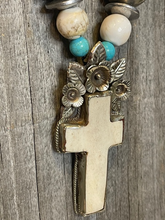 Load image into Gallery viewer, Turquoise &amp; Bone Cross Pendant
