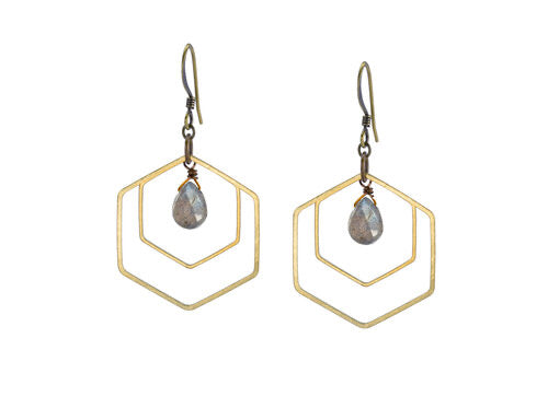 Labradorite Hexagon Earrings