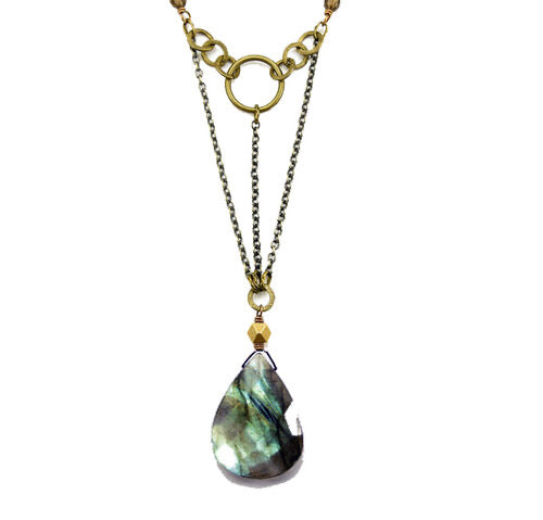 Labradorite & Smoky Quartz Queen Triangle Chain Necklace