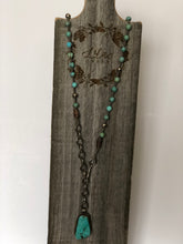 Load image into Gallery viewer, Hand-Braided Turquoise Bead Necklace with Turquoise Slab Pendant
