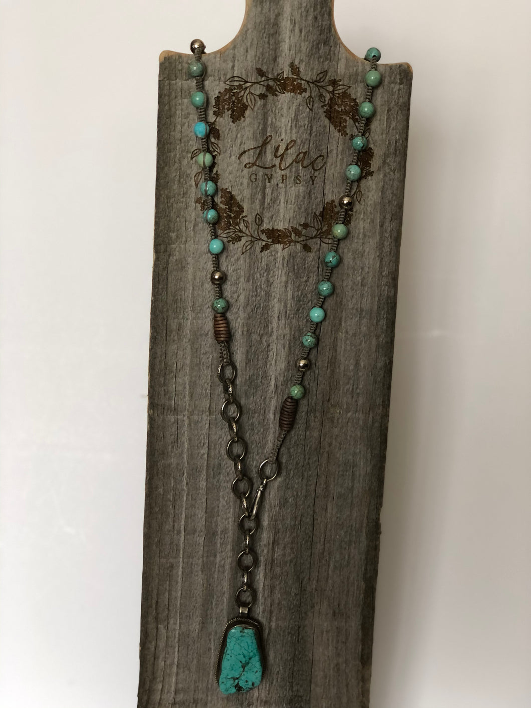 Hand-Braided Turquoise Bead Necklace with Turquoise Slab Pendant