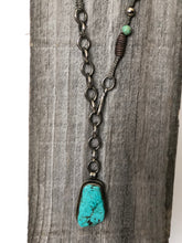 Load image into Gallery viewer, Hand-Braided Turquoise Bead Necklace with Turquoise Slab Pendant
