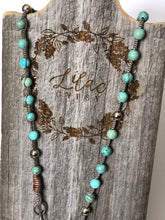 Load image into Gallery viewer, Hand-Braided Turquoise Bead Necklace with Turquoise Slab Pendant
