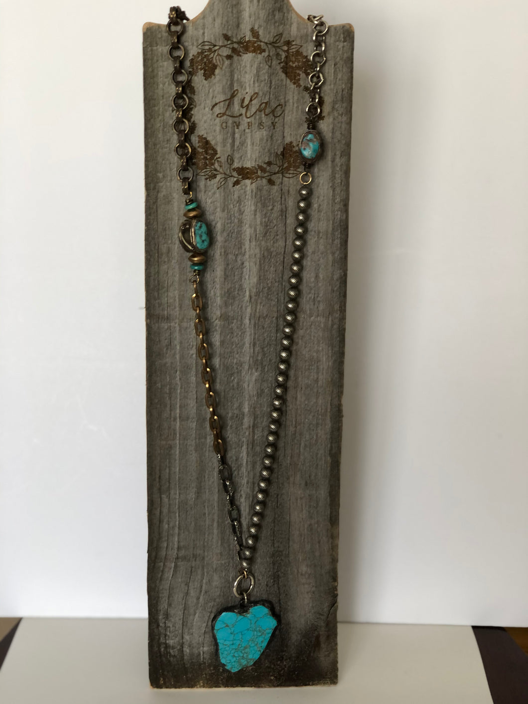 Turquoise Slab & Mixed Metal Vintage Chain Necklace