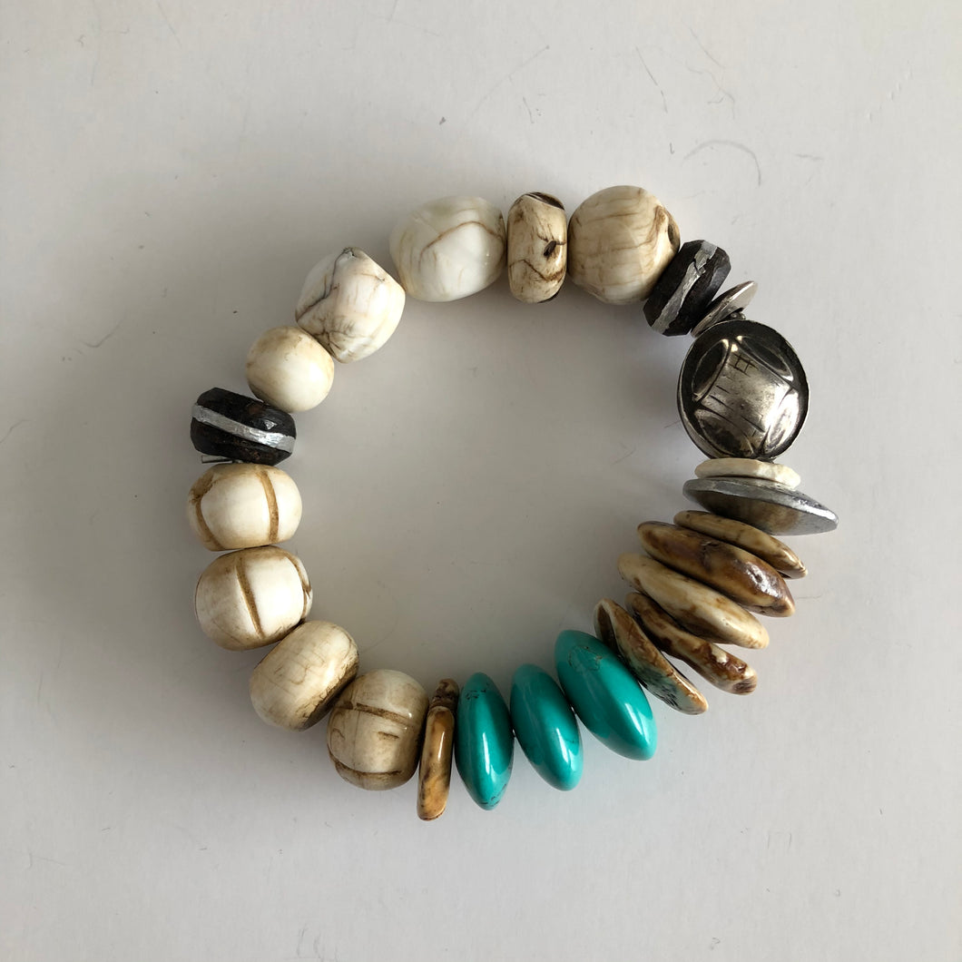 Turquoise & Shell Mix Stretch Bracelet