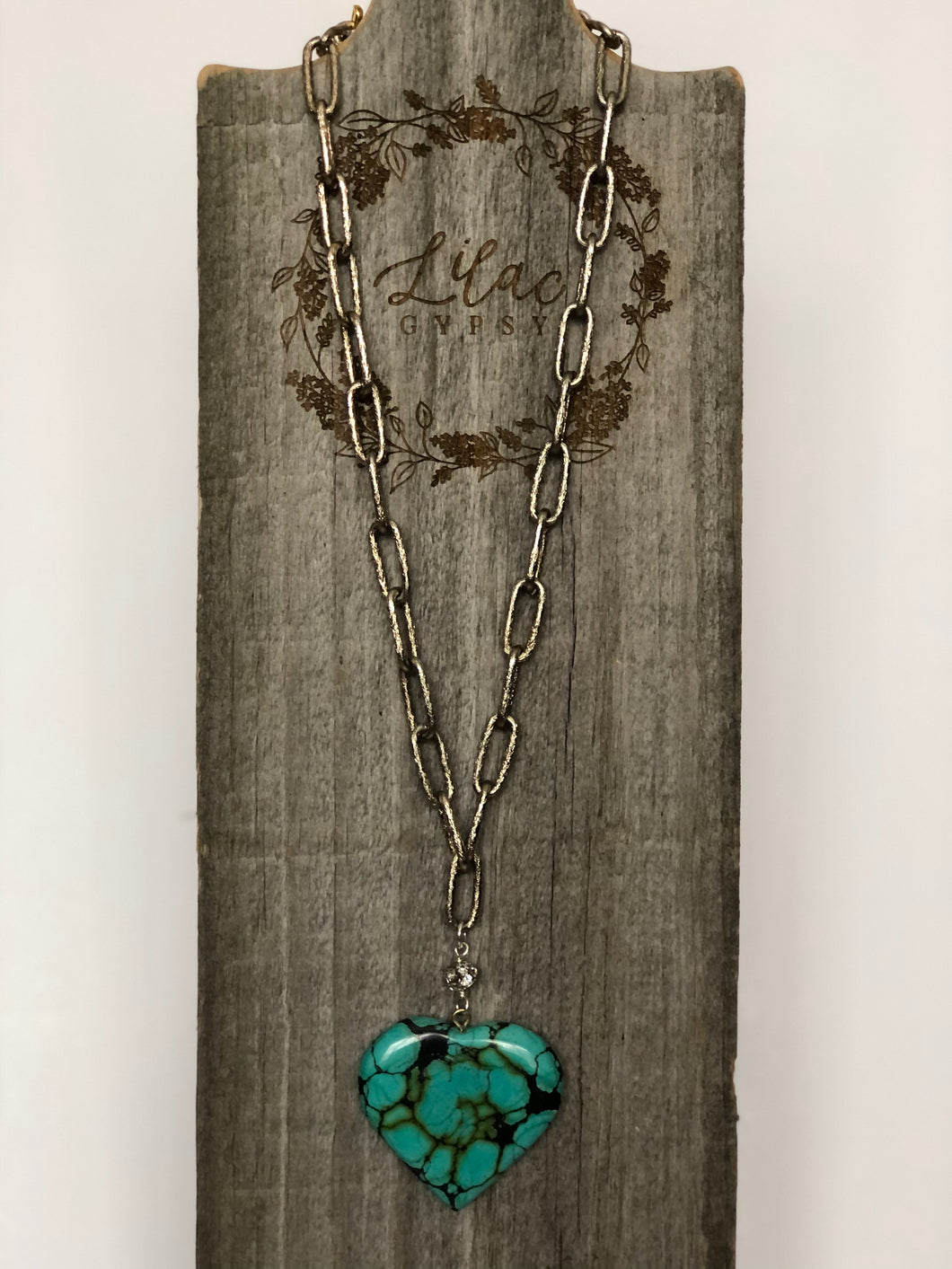 Vintage Silver Chain & Turquoise Heart Necklace