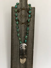 Load image into Gallery viewer, Turquoise Nugget Stone Necklace with Signed Navajo Sterling Feather Pendant
