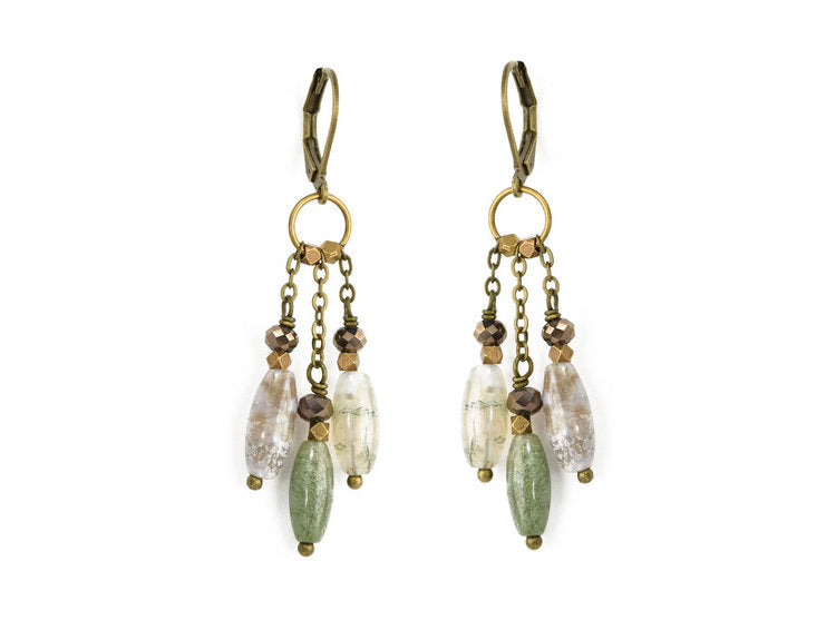 Mossy Agate & Charcoal Crystal Earrings