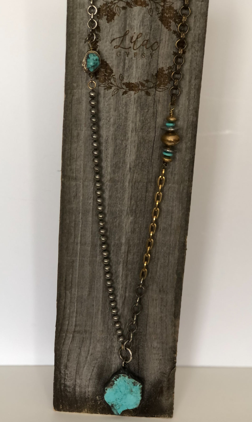 Turquoise Slab & Mixed Metal Vintage Chain Necklace