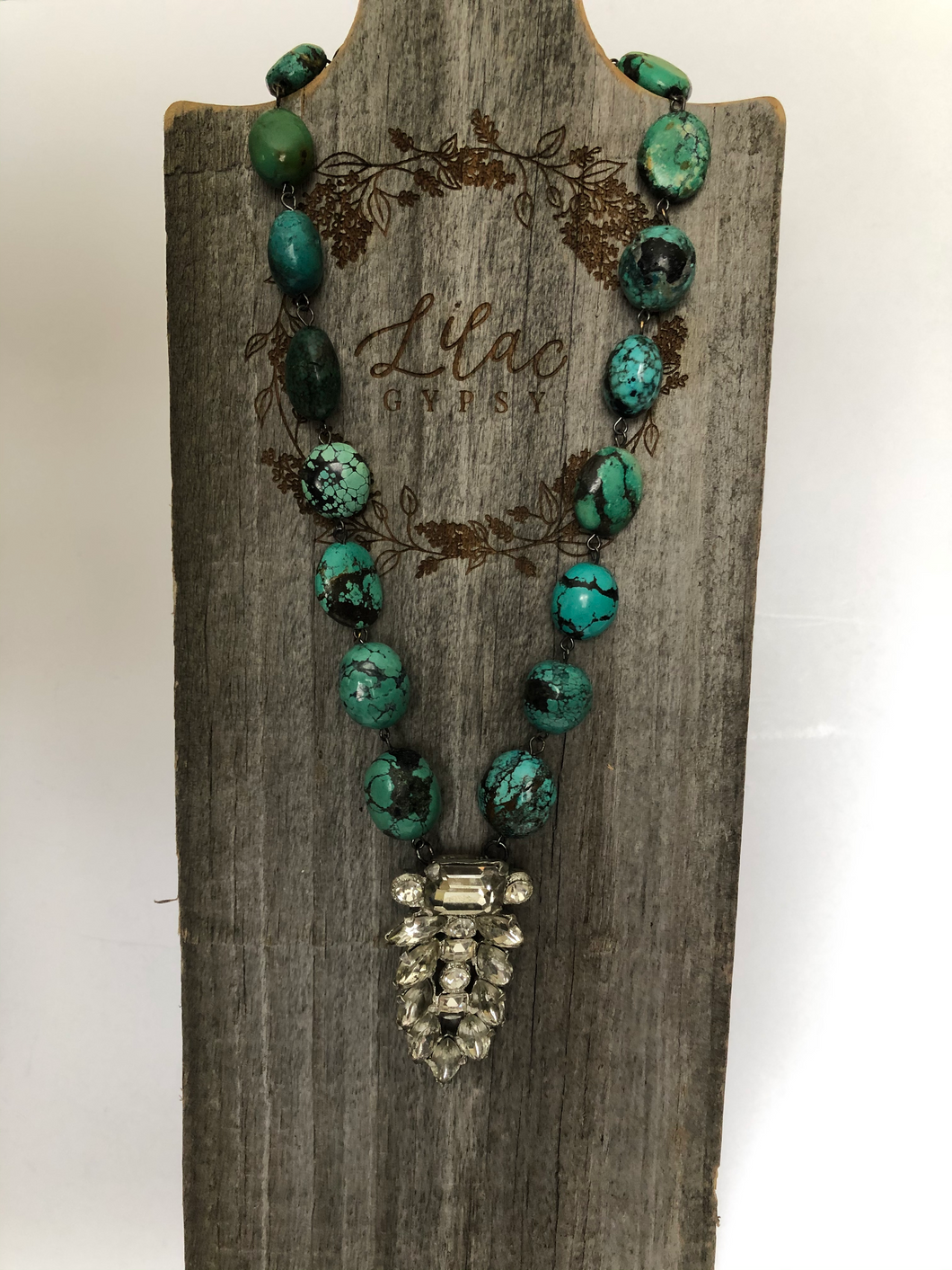 Turquoise Stones with Vintage Rhinestone Dress Clip Pendant