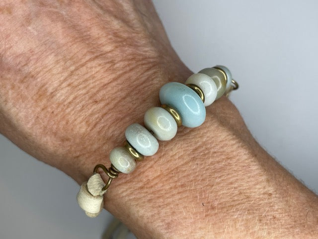 Amazonite & Leather Bracelet