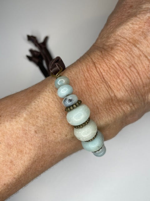 Amazonite & Leather Bracelet