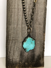 Load image into Gallery viewer, Turquoise Slab &amp; Mixed Metal Vintage Chain Necklace
