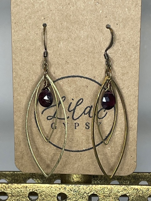 Smoky Quarts & Brass Marquis Earrings