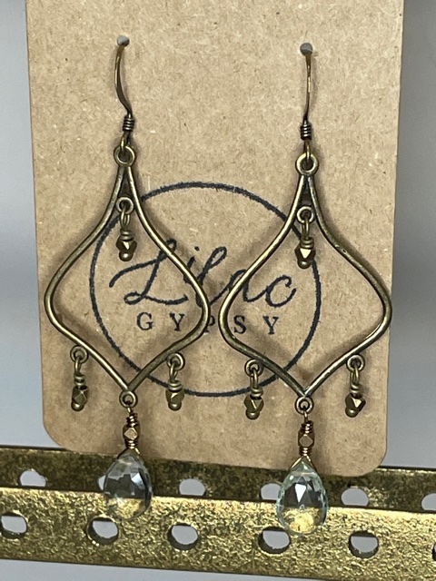 Pale Green Amethyst & Brass Chandelier Earrings