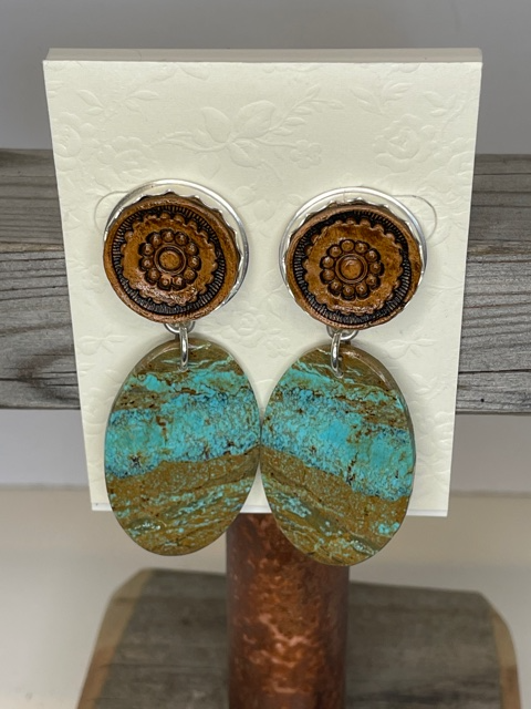 Tooled Leather & Turquoise Slab Earrings