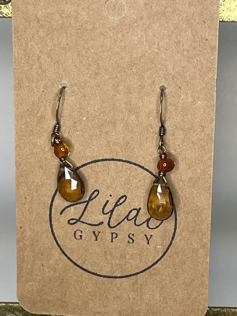 Beer Quartz & Baltic Amber Earrings